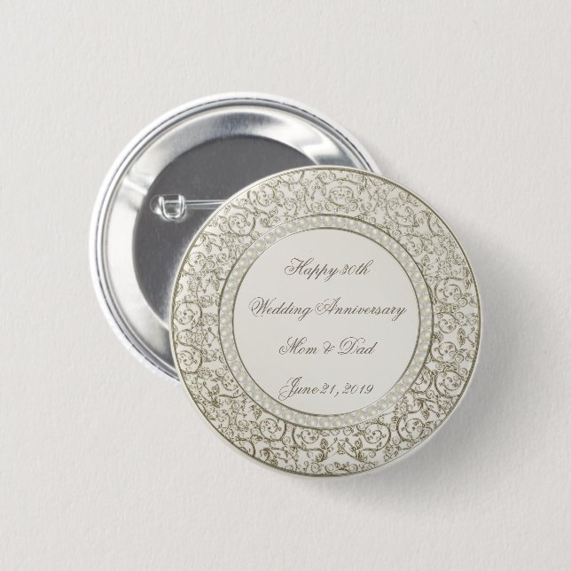 Elegant Pearl 30th Wedding Anniversary 6 Cm Round Badge (Front & Back)