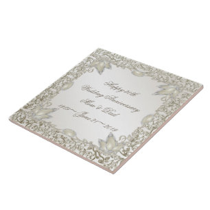 Elegant Pearl 30th Wedding Anniversary Ceramic Tile