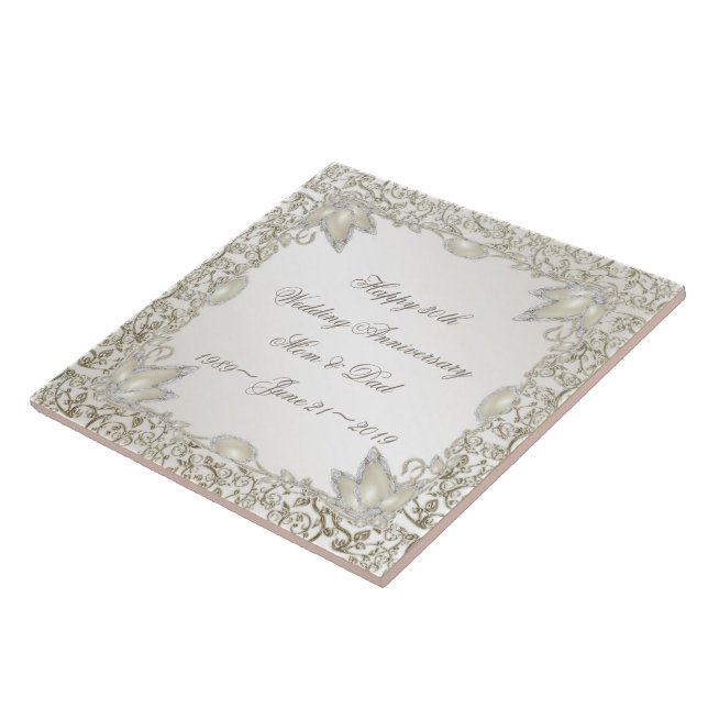 Elegant Pearl 30th Wedding Anniversary Ceramic Tile (Side)