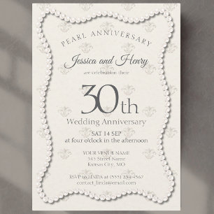 Elegant Pearl 30th wedding anniversary photo Invitation