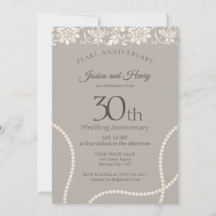 Elegant Pearl 30th wedding anniversary taupe Invitation