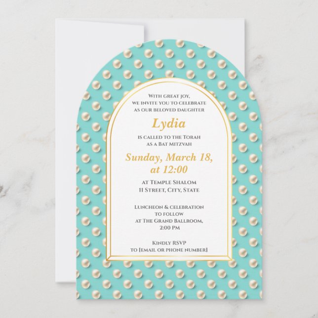 Elegant Pearl Bat Mitzvah Invitation (Front)