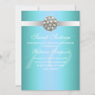 Elegant Pearl Blue Sweet 16 Birthday Invitation