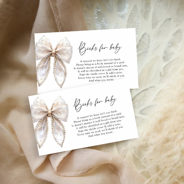 Elegant Pearl Bow Baby Shower Books For Baby  Enclosure Card (Creator Uploaded)