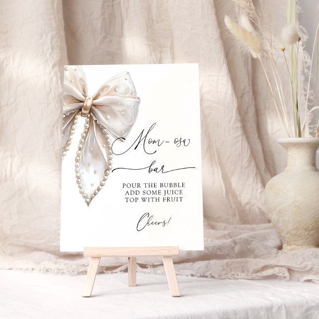 Elegant Pearl Bow Baby Shower Mum-osa Bar Poster (Creator Uploaded)