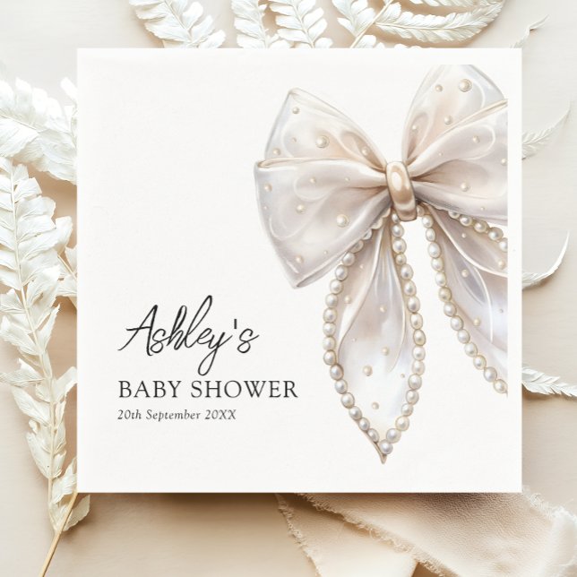 Elegant Pearl Bow Baby Shower Napkin (Creator Uploaded)