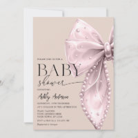 Elegant Pearl Bow Beige Blush Baby Shower