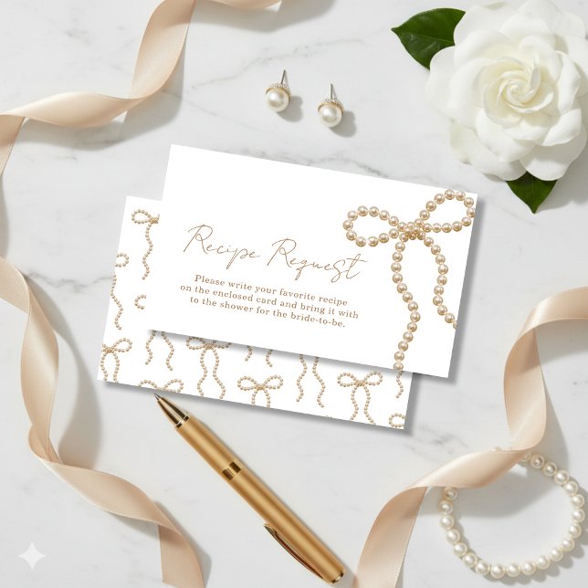 Elegant Pearl Bow Bridal Shower Recipe Request Enclosure Card (Elegant Pearl Bow Bridal Shower Recipe Request Enclosure Card)
