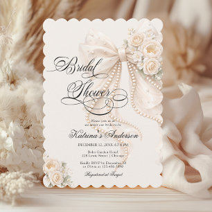 Elegant Pearl Bow Floral Bridal Shower Invitation
