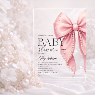 Elegant Pearl Bow Girl Baby Shower Acrylic Invitations
