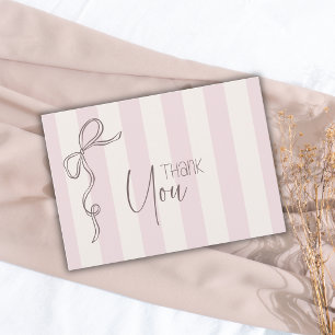 Elegant Pearl Bow Vintage Stripes Baby Shower  Thank You Card