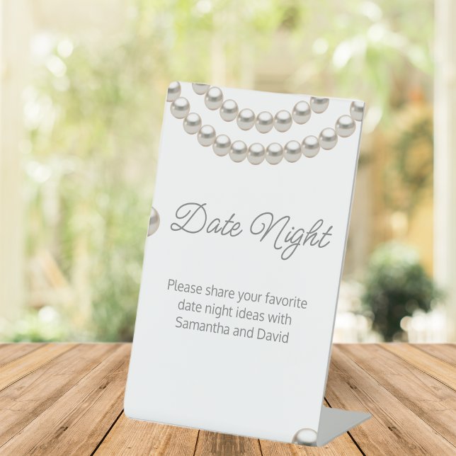 Elegant Pearl Bridal Shower Date night Jar Pedestal Sign (Creator Uploaded)