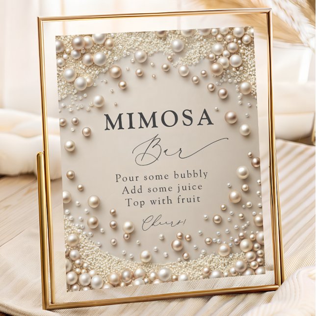 Elegant Pearl Bridal Shower Mimosa Bar Poster (Creator Uploaded)