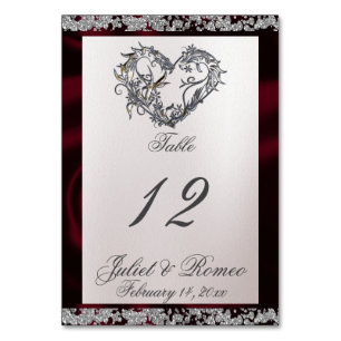 Elegant Pearl, Burgundy Ribbon & Sparkle Table Number