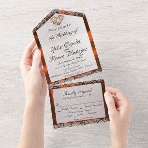 Elegant Pearl, Copper Ribbon & Glitter Borders All In One Invitation