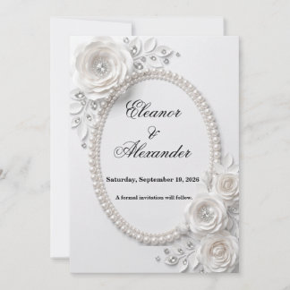 Elegant Pearl & Crystal Floral Save the Date Card