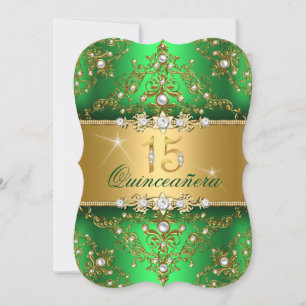 Elegant Pearl Damask Green Quinceanera Invitation