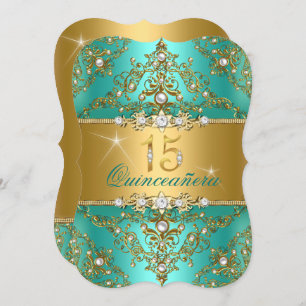 Elegant Pearl Damask Jade Quinceanera Invitation