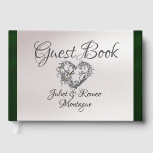 Elegant Pearl & Emerald Ribbon Guest Book