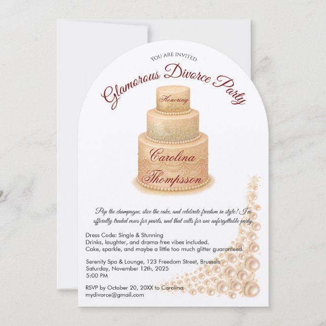 Elegant Pearl & Glitter Divorce Party Glamourous  Invitation (Front)