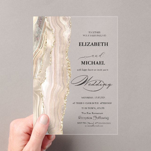 Elegant Pearl Glitter Script Wedding  Acrylic Invitations (Insitu (Handheld))