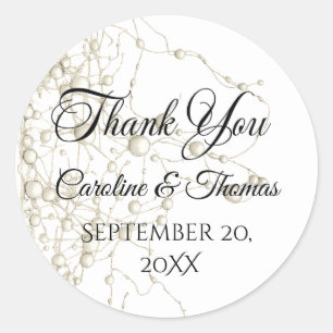 Elegant Pearl Gold Script Wedding Romantic Pearls Classic Round Sticker