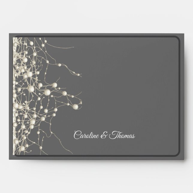 Elegant Pearl Gold Script Wedding Romantic Pearls Envelope (Front)