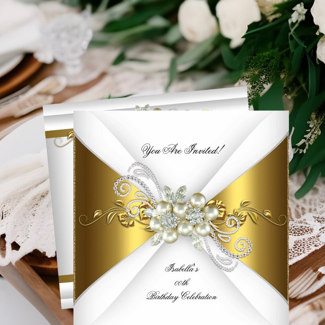 Elegant Pearl Gold Silver Diamond Birthday Party 2 Invitation (Creator Uploaded)
