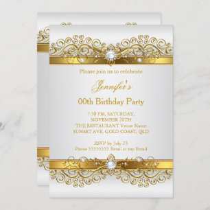 Elegant Pearl Gold White Silver Birthday Party Invitation