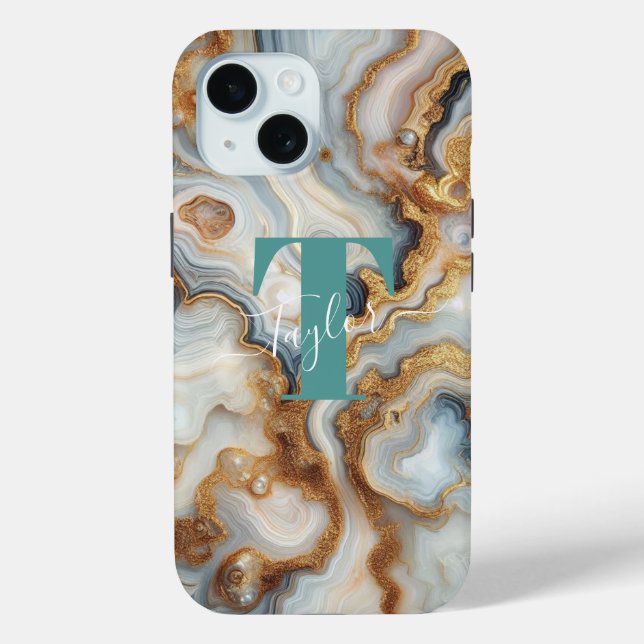 Elegant Pearl Golden Agate Custom Monogram Case-Mate iPhone Case (Back)