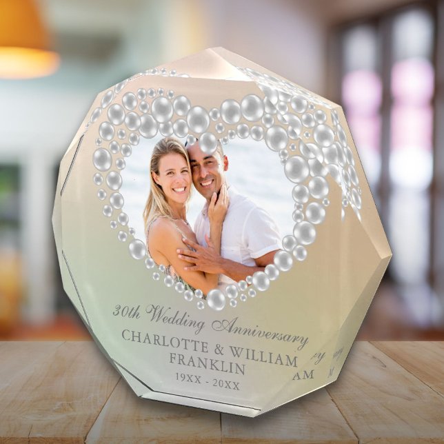 Elegant Pearl Heart 30th Wedding Anniversary  Photo Block (Elegant Pearl Heart 30th Wedding Anniversary Photo Block)