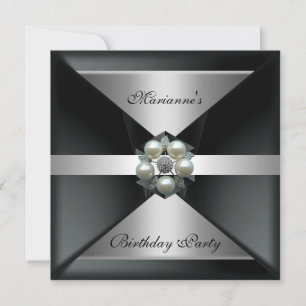 Elegant Pearl Jewel Birthday Silver & White Invitation