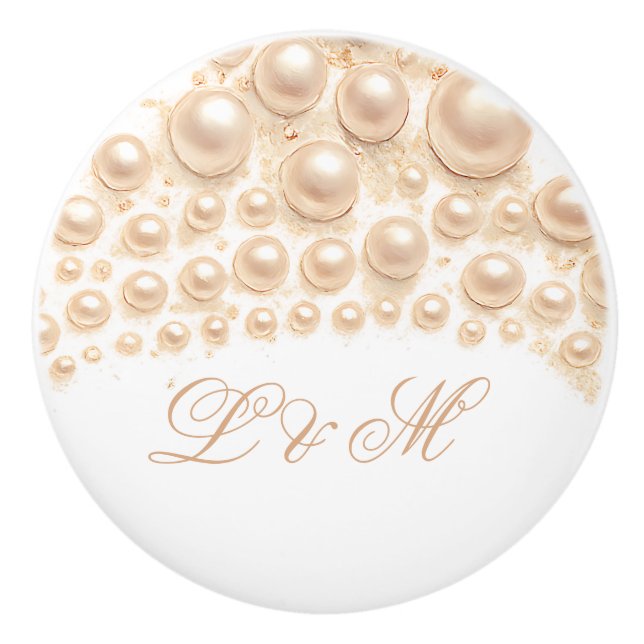Elegant Pearl Monogram Design  Luxurious Accents Ceramic Knob (Front)