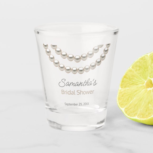 Elegant Pearl Necklace Bridal Shower Shot Glass (Front)