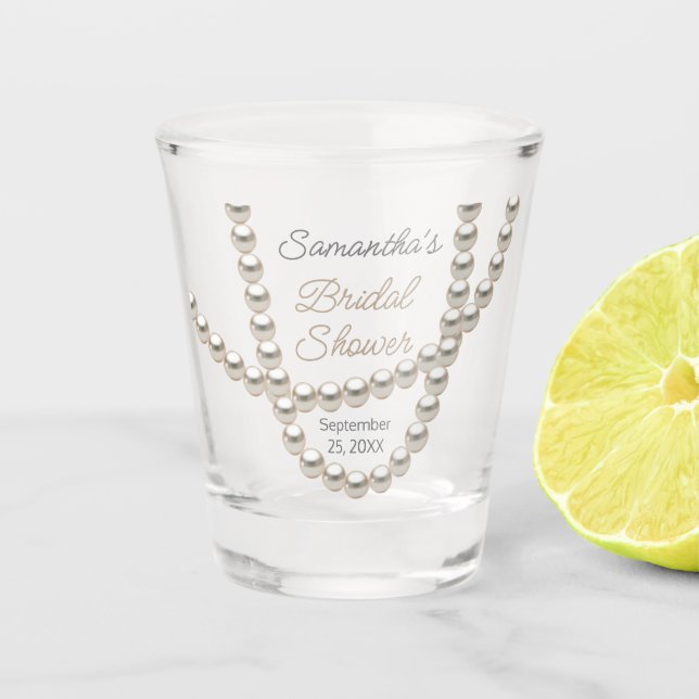 Elegant Pearl Necklace Bridal Shower Shot Glass (Front)