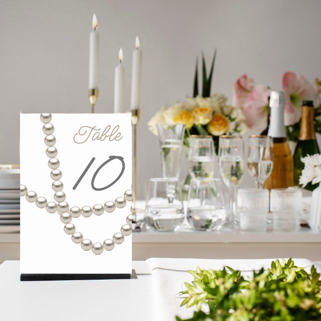 Elegant Pearl Necklace Bridal Shower Table Number (Creator Uploaded)