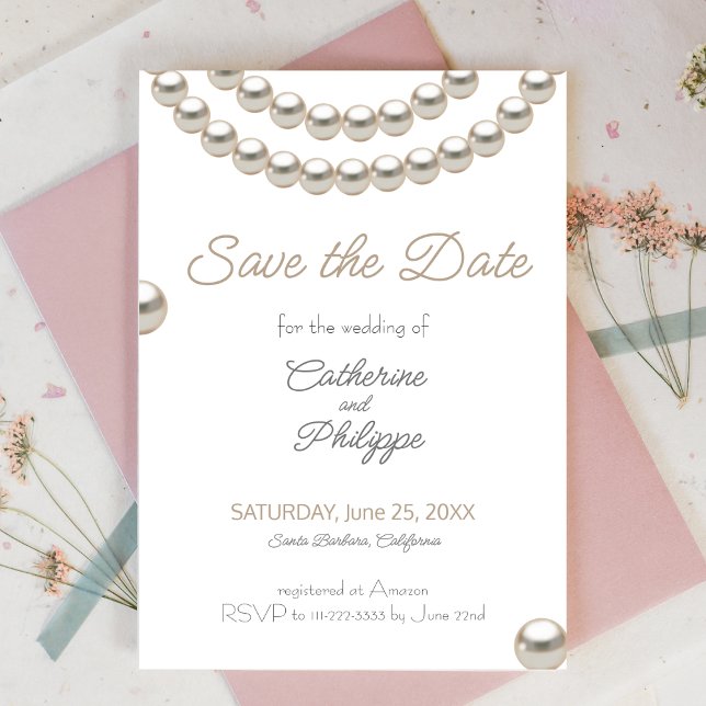 Elegant Pearl necklace Save the Date Invitation (Creator Uploaded)