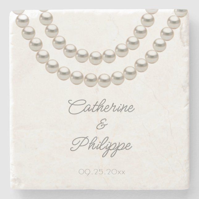 Elegant Pearl necklace Wedding Stone Coaster (Front)