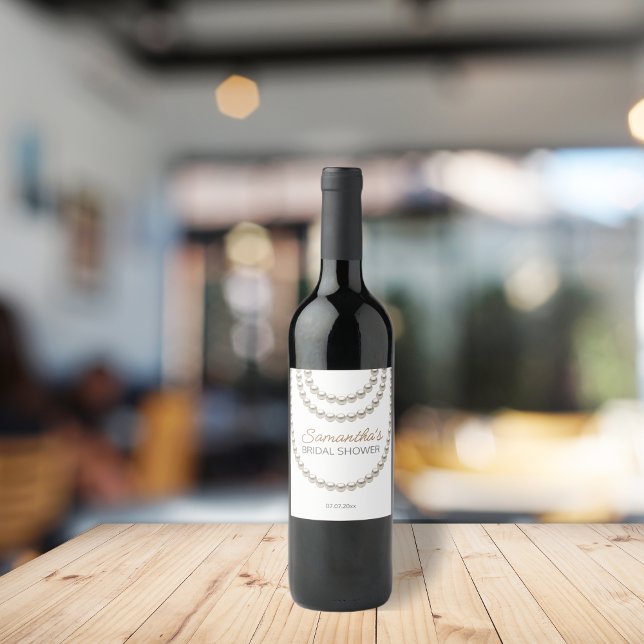 Elegant pearl necklaces Bridal Shower  Wine Label (Creator Uploaded)