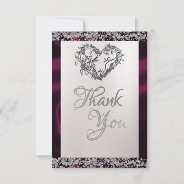 Elegant Pearl, Purple Ribbon & Sparkle Thank You Card (Front)