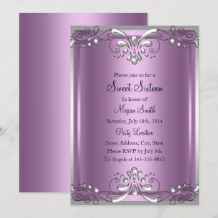 Elegant Pearl Purple Sweet Sixteen Invite