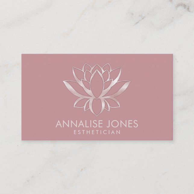 Elegant Pearl Rose Gold Glitter Lotus Flower Business Card (Front)
