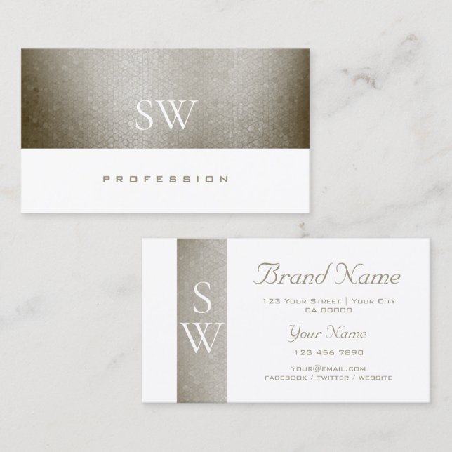 Elegant Pearl Shimmer Snake Pattern with Initials Business Card (Front/Back)