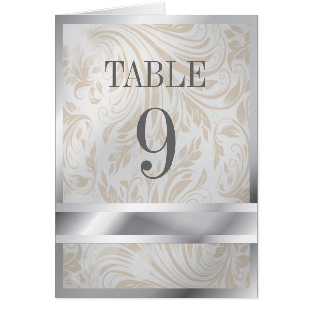 Elegant Pearl Silver Regal Wedding Table Number (Front)