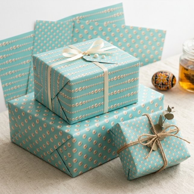 Elegant Pearl & Turquoise  Wrapping Paper Sheet (Creator Uploaded)