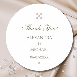 Elegant Pearl Wedding Thank You Classic Round Sticker