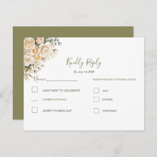 Elegant Pearl White and Ivory Rose Wedding  RSVP Card