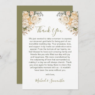 Elegant Pearl White and Ivory Rose Wedding Thank You Card