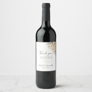 Elegant Pearl White and Ivory Rose Wedding Wine Label