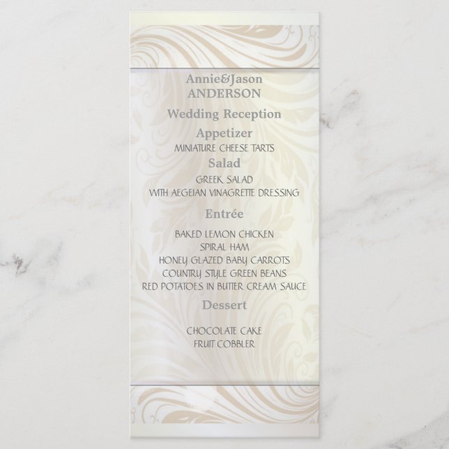 Elegant Pearl White  Wedding Reception Dinner Menu (Front)